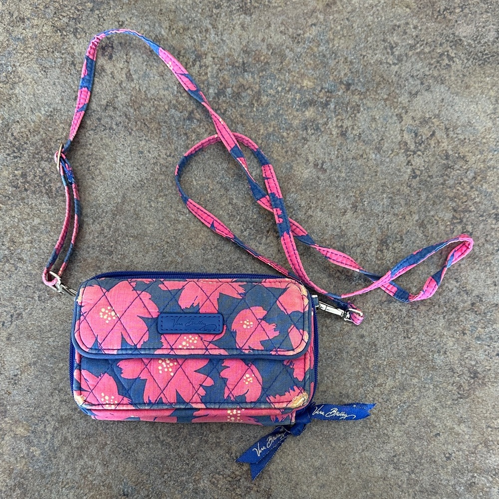 Vera Bradley Navy and Pink Leaf Crossbody Bag